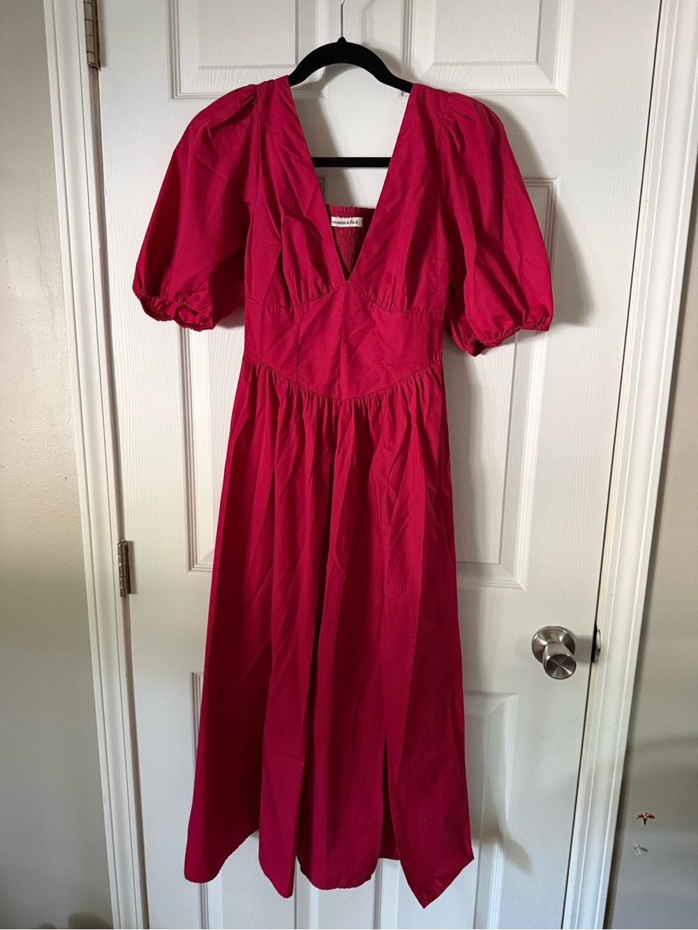 Abercrombie Hot Pink Puff Sleeve Midi Dress XS
